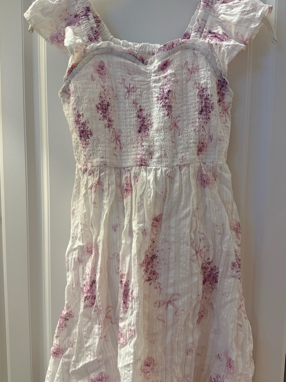 Love Shack Fancy Girl’s White Purple Dress Size 10Y So Pretty!